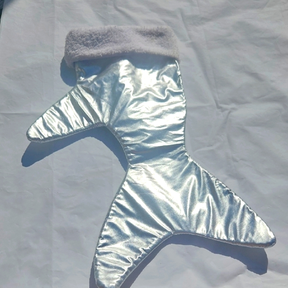 Shark Tail Shaped Christmas STOCKING Silver & White